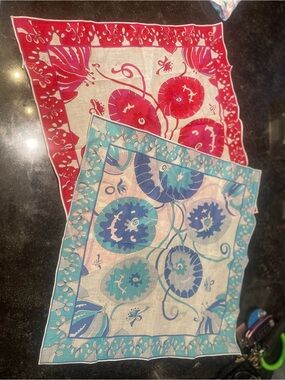 Emilio Pucci vintage Floral cotton Scarves in Red & Blue Turquoise.